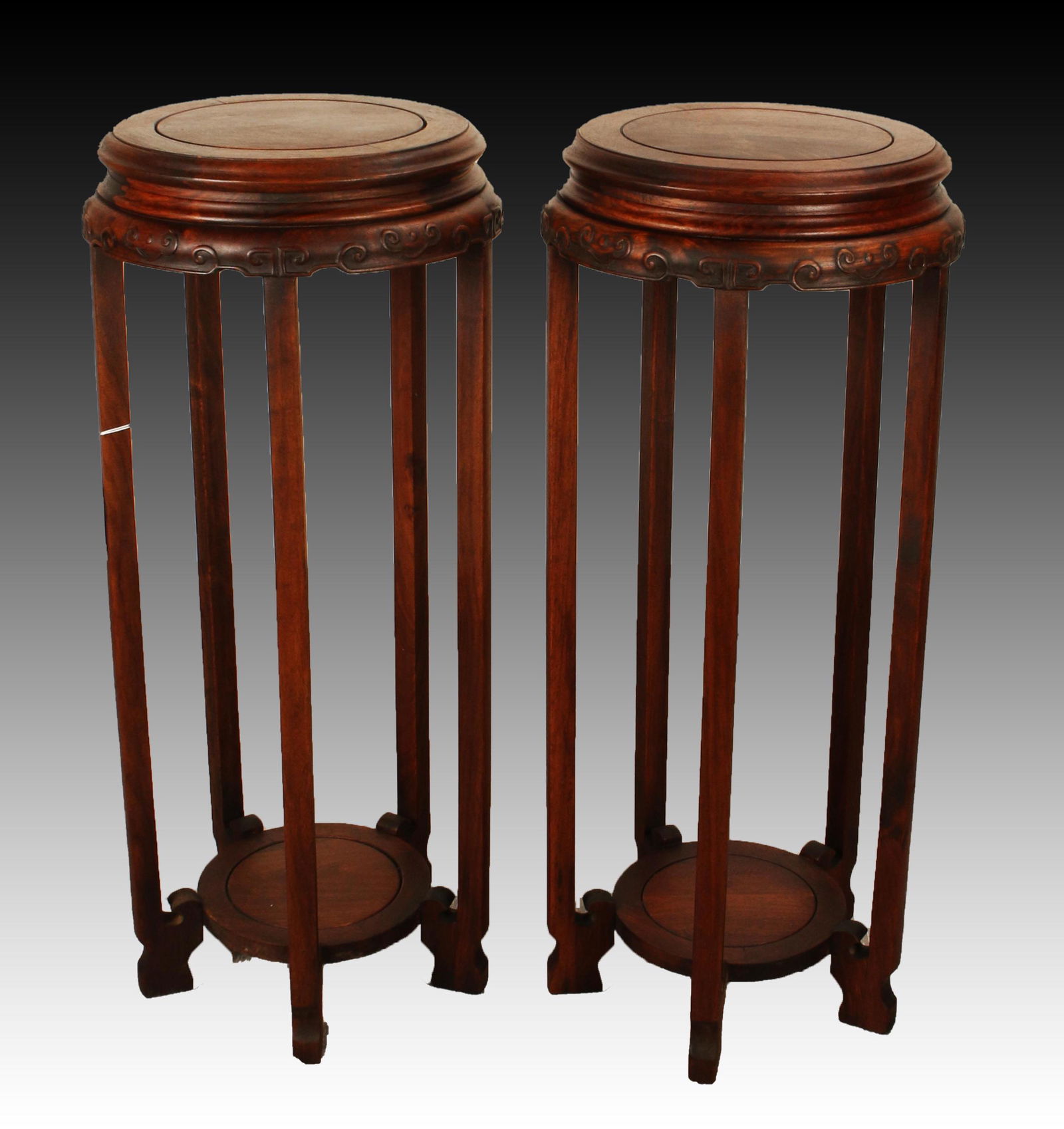 PAIR ROUND HUANGHUALI VASE STANDS (1 of 9)