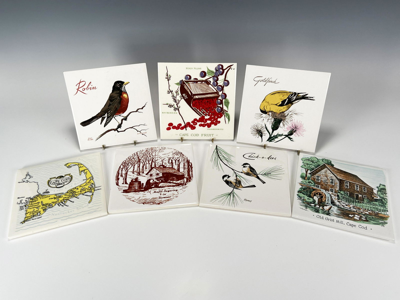 SEVEN CERAMIC BIRD & CABIN TILES (1 of 6)