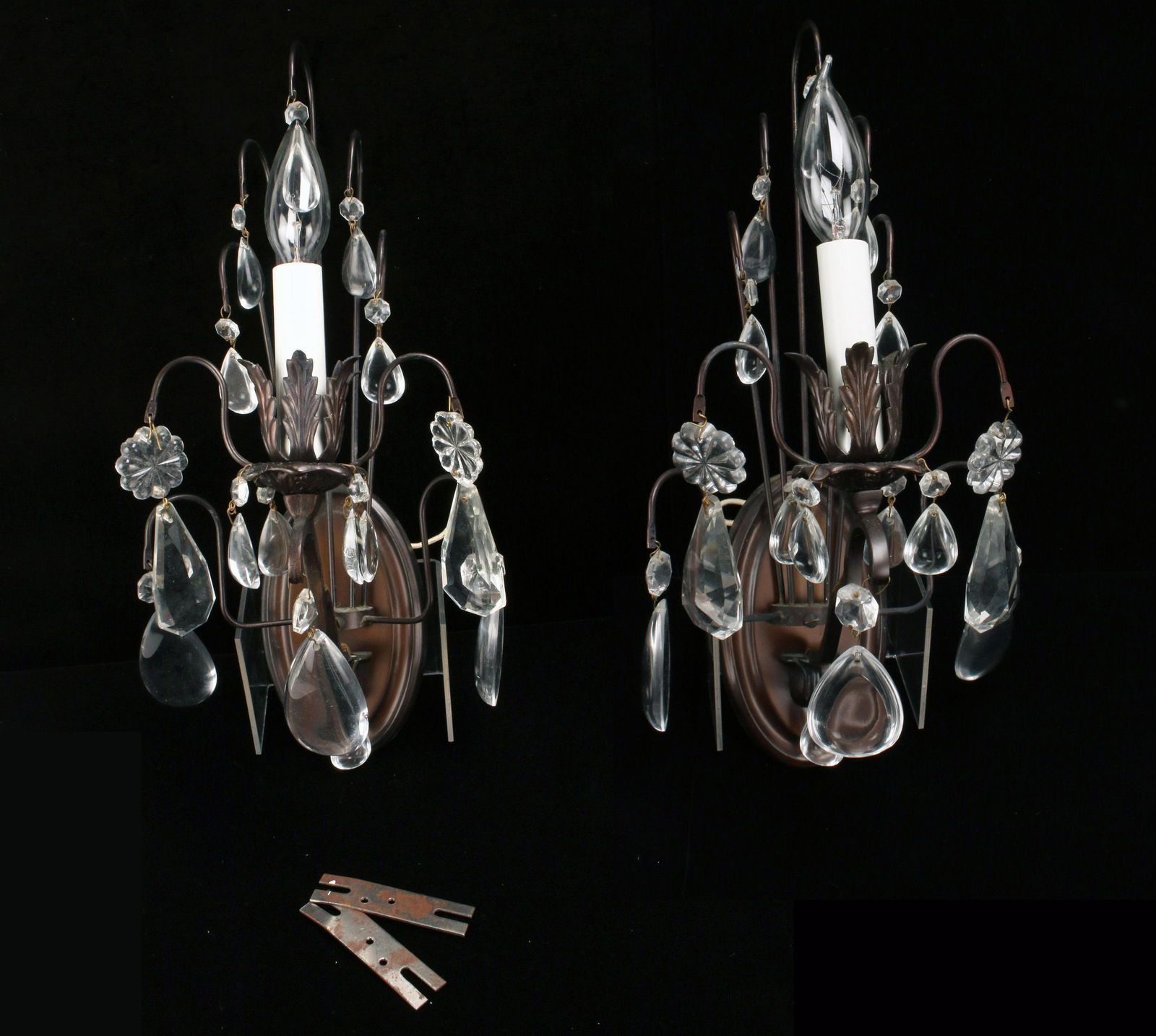 PAIR BLACK WIRE CLEAR PRISM SCONCES (1 of 5)