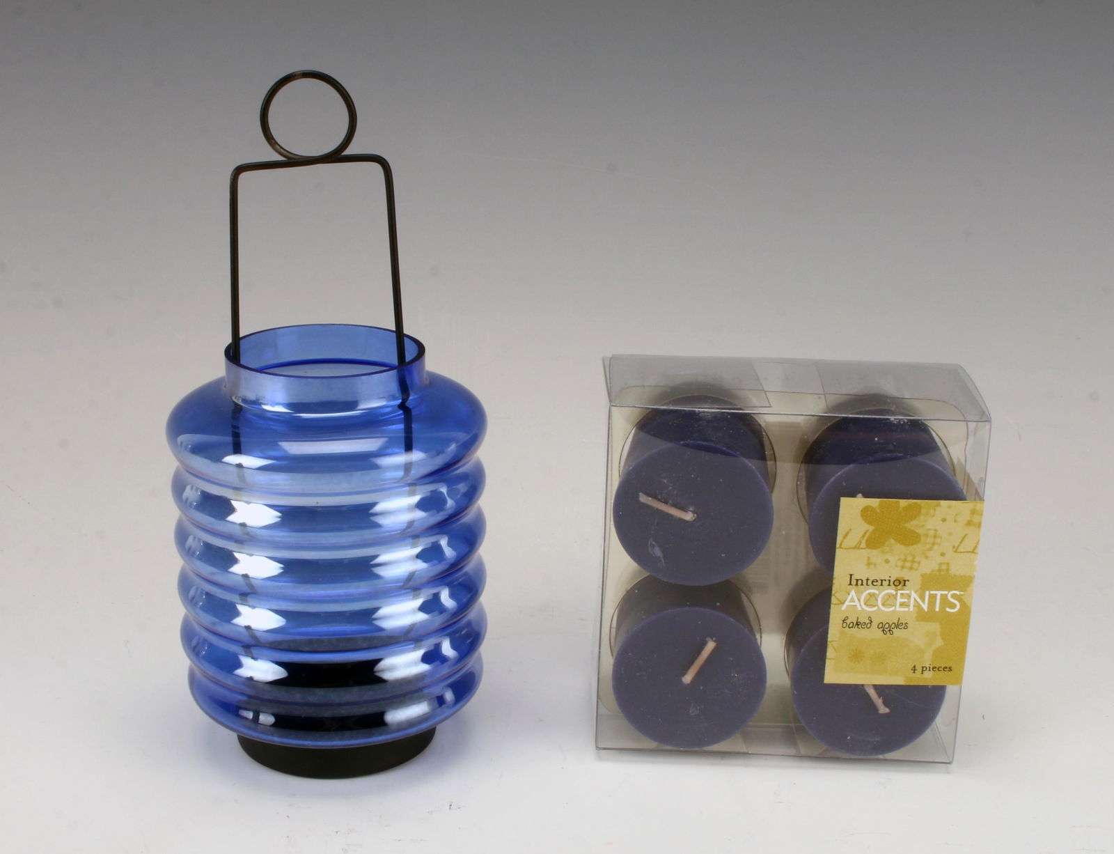 LANTERN TEA CANDLE HOLDER WITH BLUE GLASS SHADE (1 of 2)