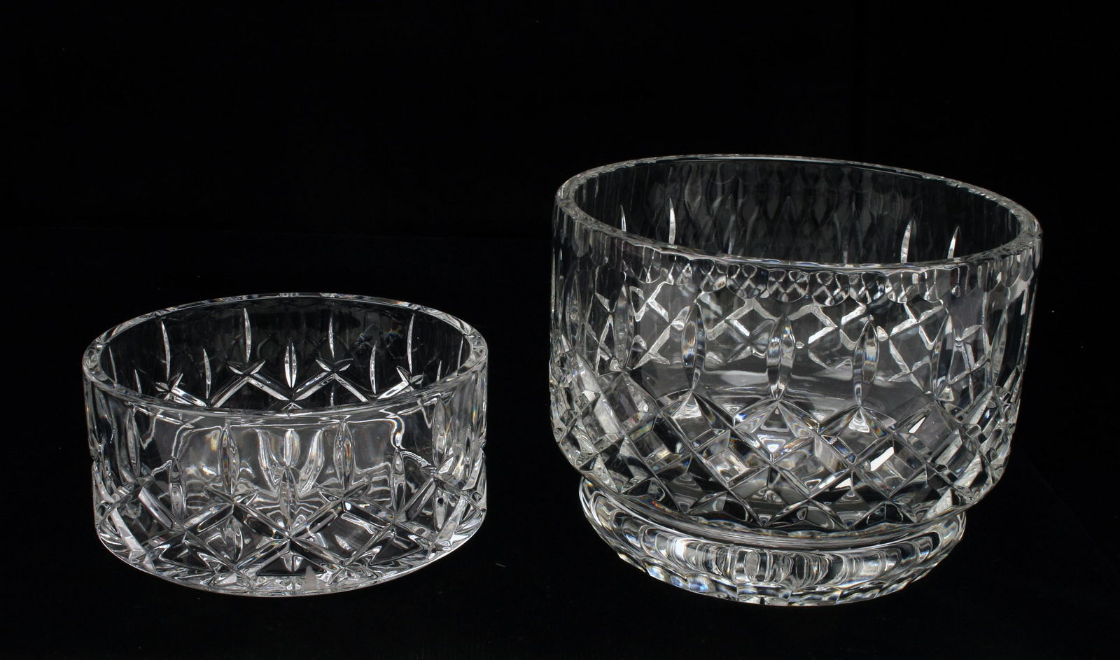 CUT CRYSTAL BOWL & WINE COASTER: CUT CRYSTAL BOWL & WINE COASTER Cut crystal bowl on a low foot. Cut crystal wine coaster with starburst pattern on bottom. 6" X 4 1/2"<