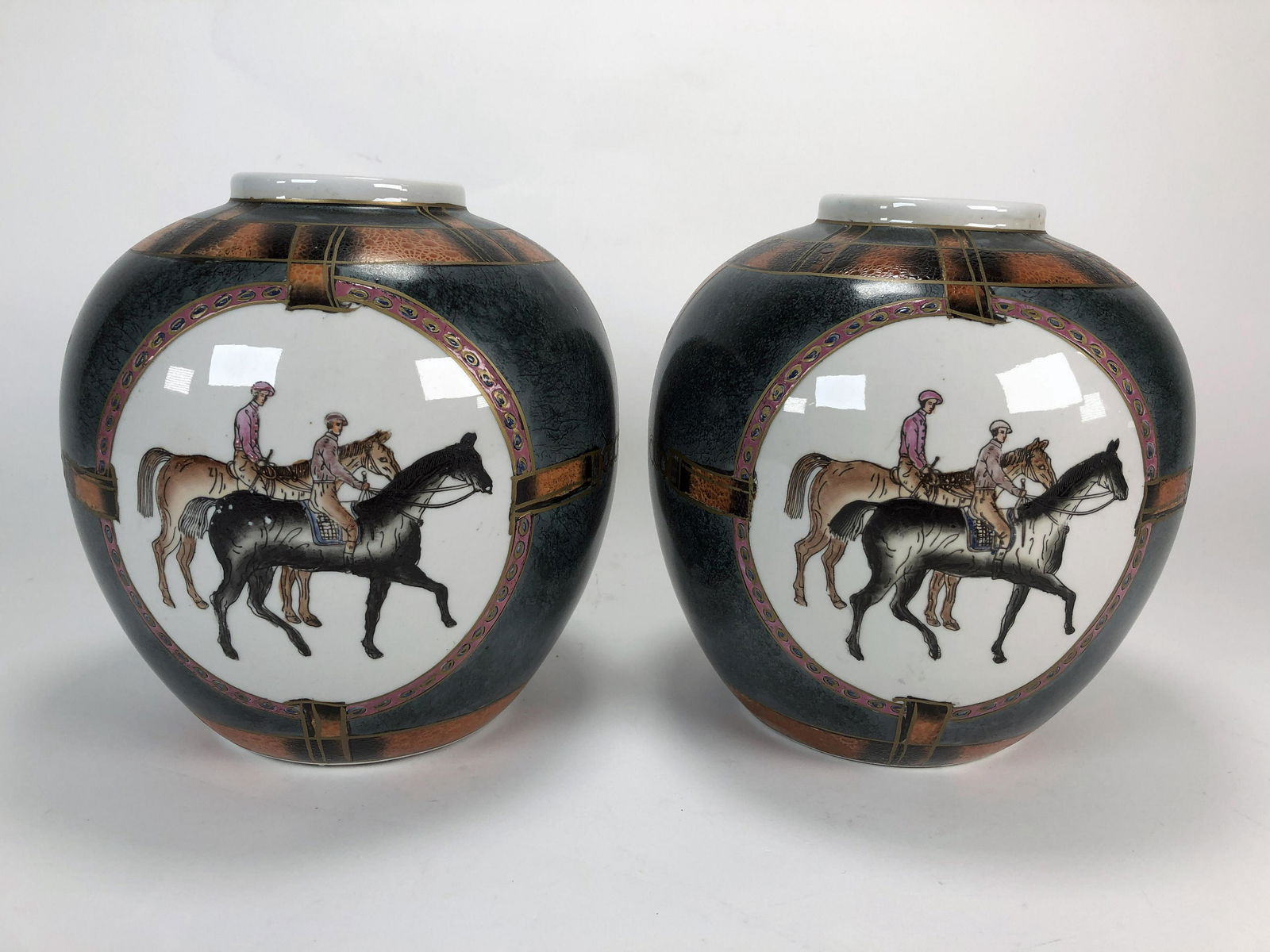 PAIR EQUESTRIAN THEME GINGER JAR FORMS (1 of 5)