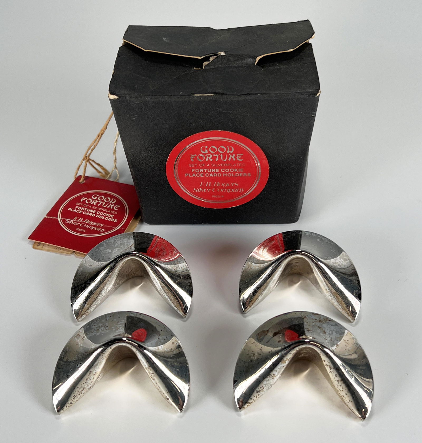 FB ROGERS SILVERPLATE FORTUNE COOKIE PLACE CARD HOLDERS IN BOX (1 of 4)