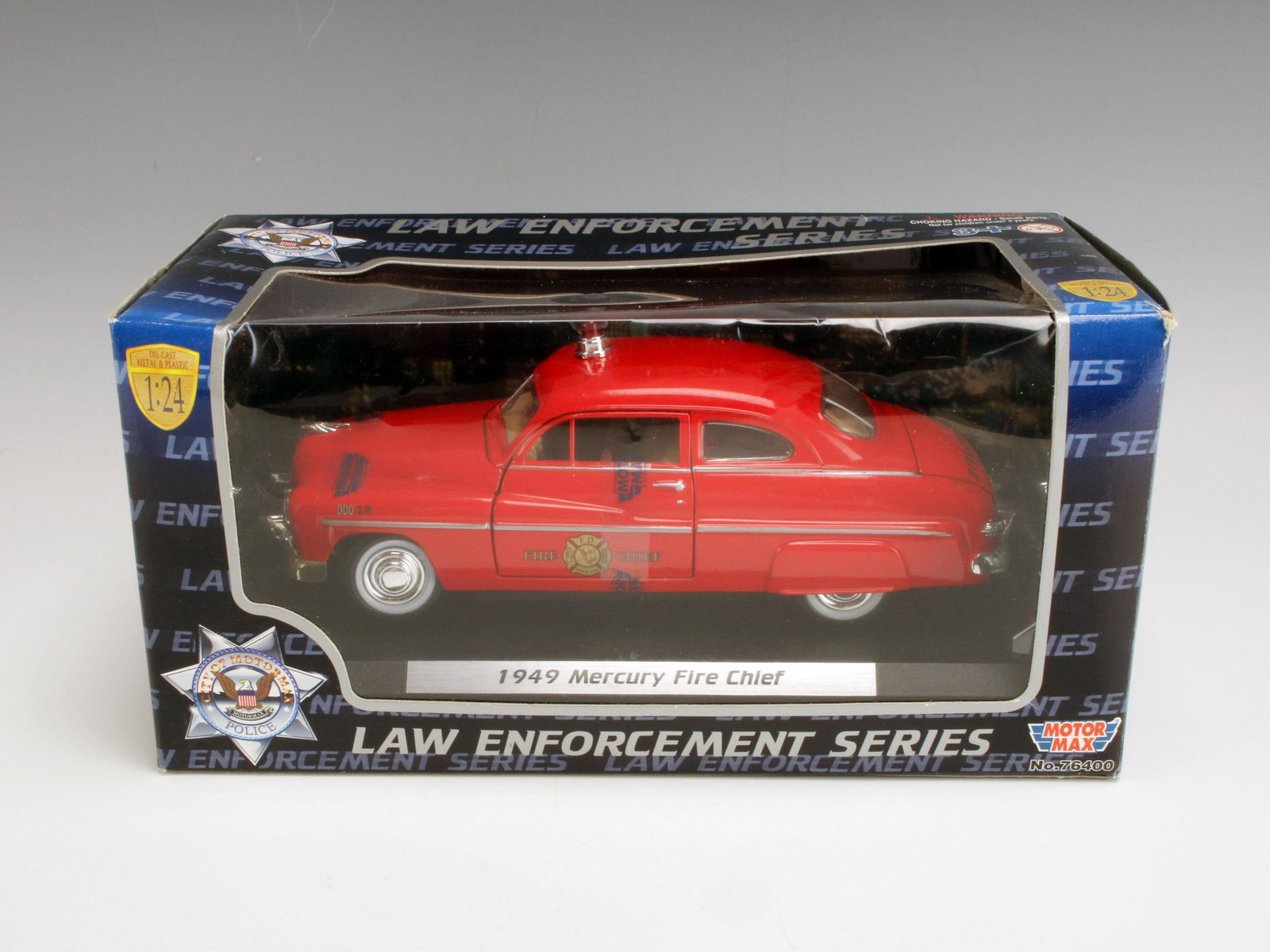 MOTOR MAX LAW ENFORCEMENT SERIES 1949 MERCURY FIRE CHIEF IN BOX: MOTOR MAX LAW ENFORCEMENT SERIES 1949 MERCURY FIRE CHIEF IN BOX Motor Max Law Enforcement Series 1949 Mercury Fire Chief in Box 10 1/4" X 5" X 5&q