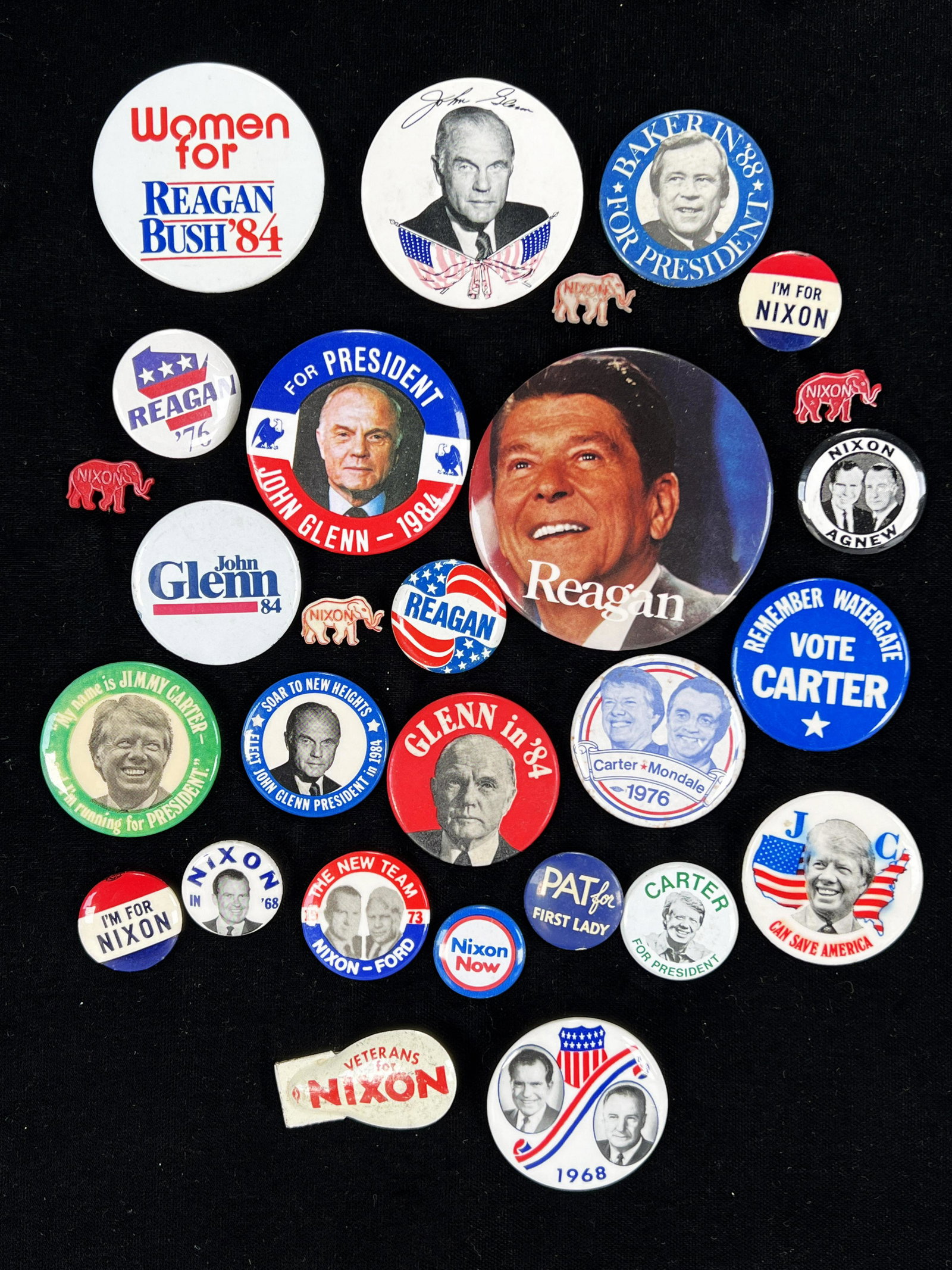 REAGAN CARTER NIXON JOHN GLENN CAMPAIGN BUTTONS PINS: REAGAN CARTER NIXON JOHN GLENN CAMPAIGN BUTTONS PINS Reagan Carter Nixon John Glenn Campaign Buttons Pins 3" Shipping: