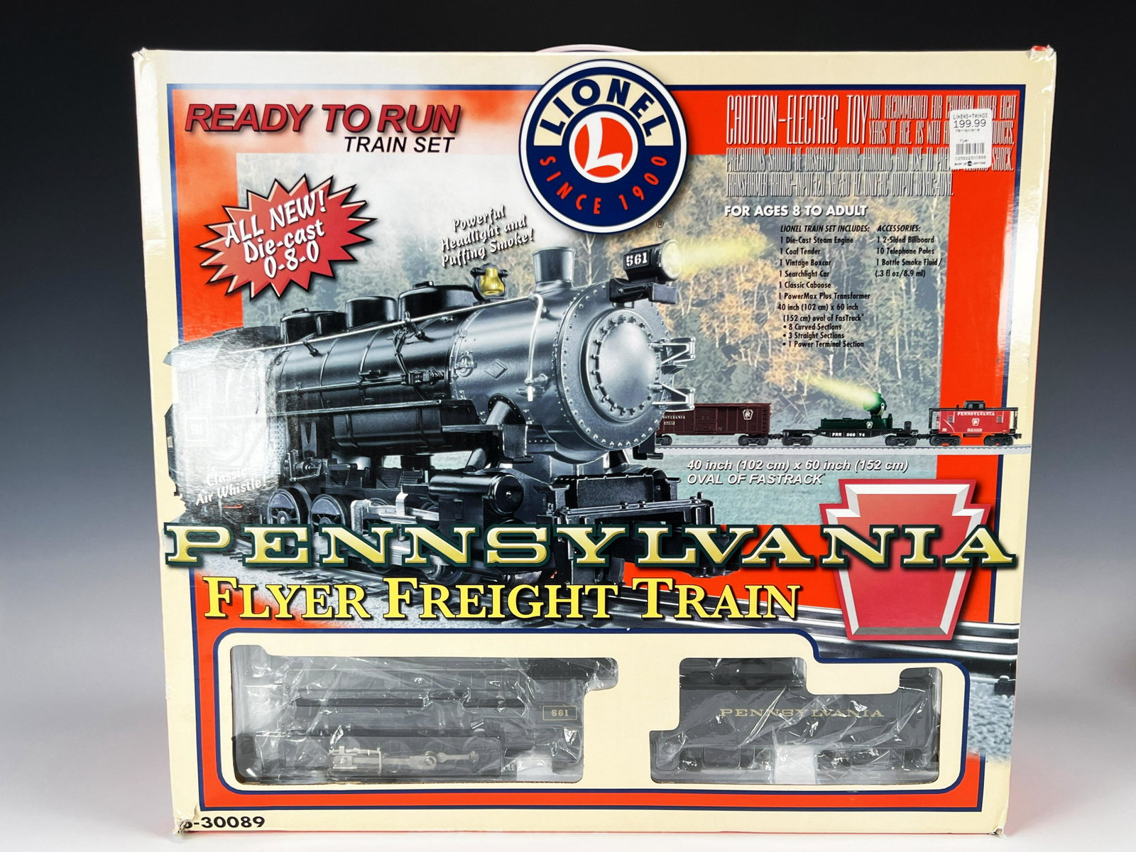 LIONEL PENNSYLVANIA FLYER FREIGHT TRAIN IN BOX 6-30089: LIONEL PENNSYLVANIA FLYER FREIGHT TRAIN IN BOX 6-30089 Complete in box. Untested. 22" X 9 3/4" X 20" Shipping: <