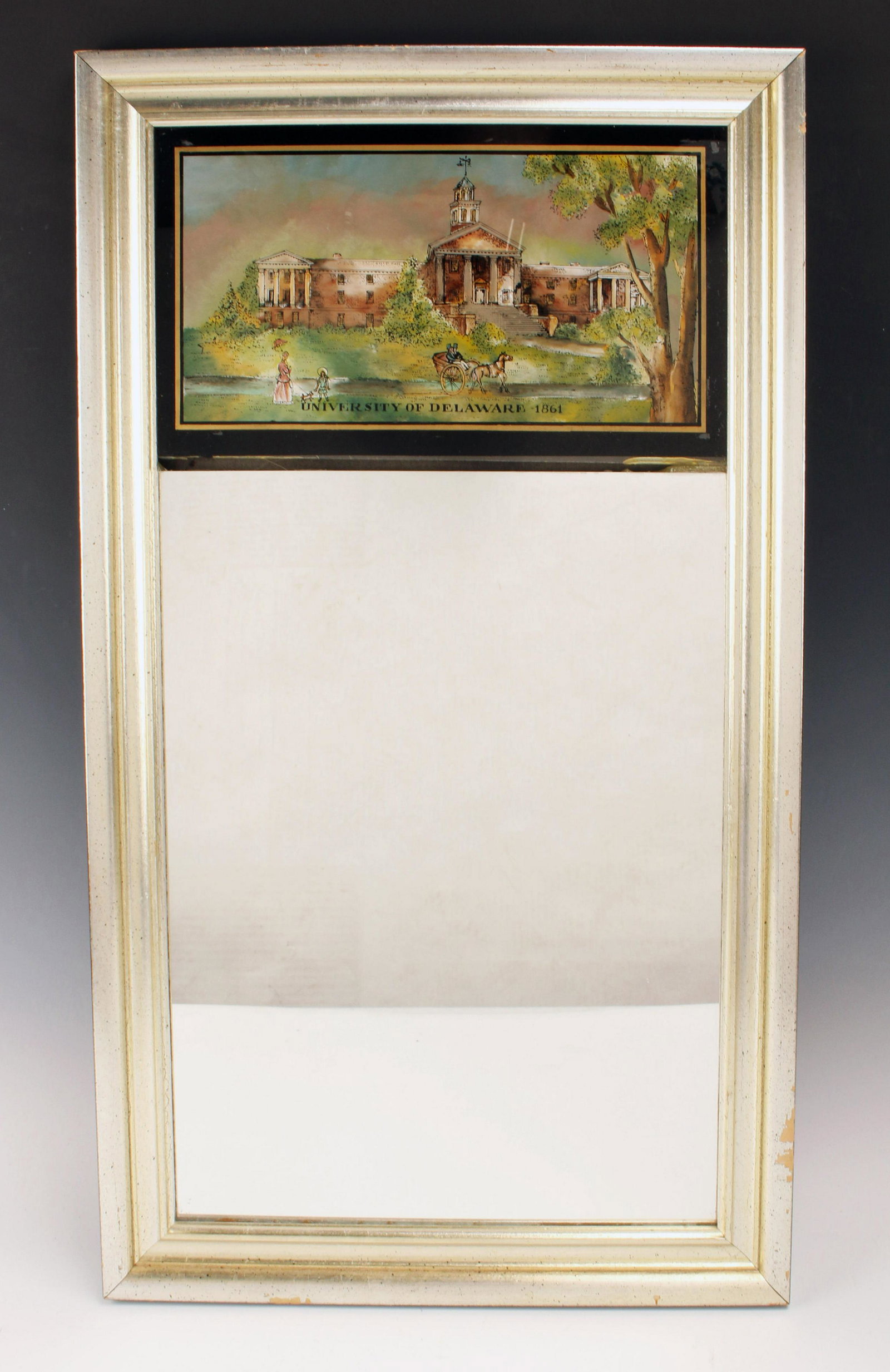 TRUMEAU MIRROR U OF DELAWARE 1861: TRUMEAU MIRROR U OF DELAWARE 1861 Top picture is illustration of University of Delaware in 1861. 14 3/4" X 26" Shipping:<