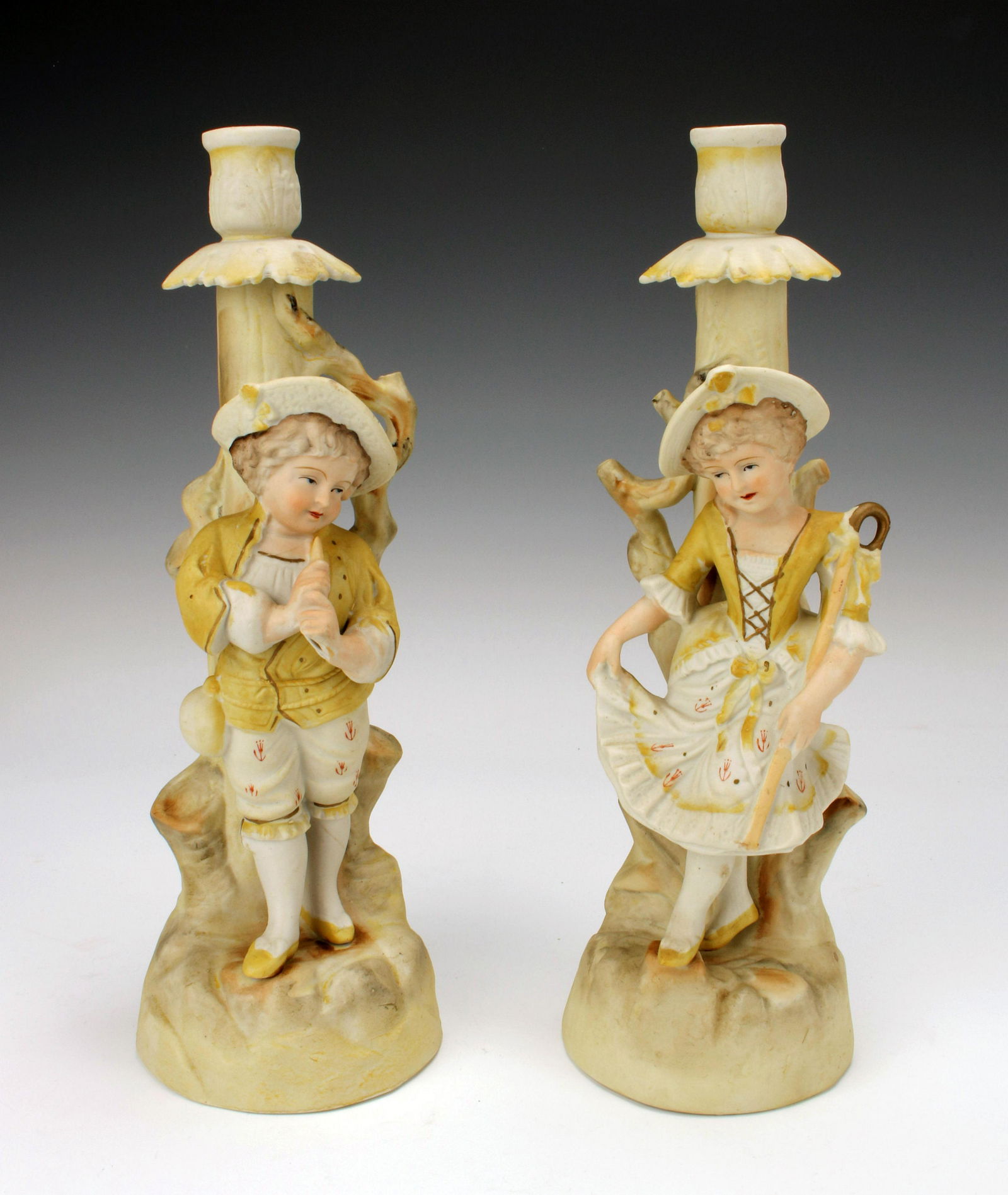 PAIR CONTINENTAL BISQUE FIGURINE CANDLESTICKS (1 of 5)