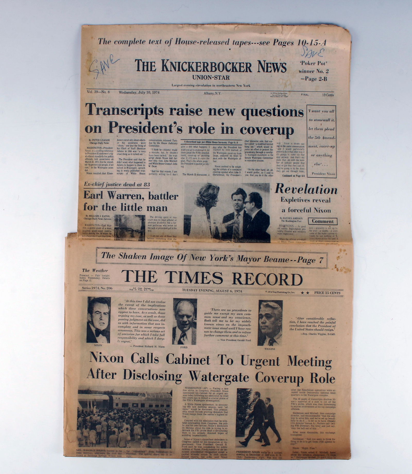 1974 NEWSPAPERS OF RICHARD NIXON INTEREST (1 of 2)