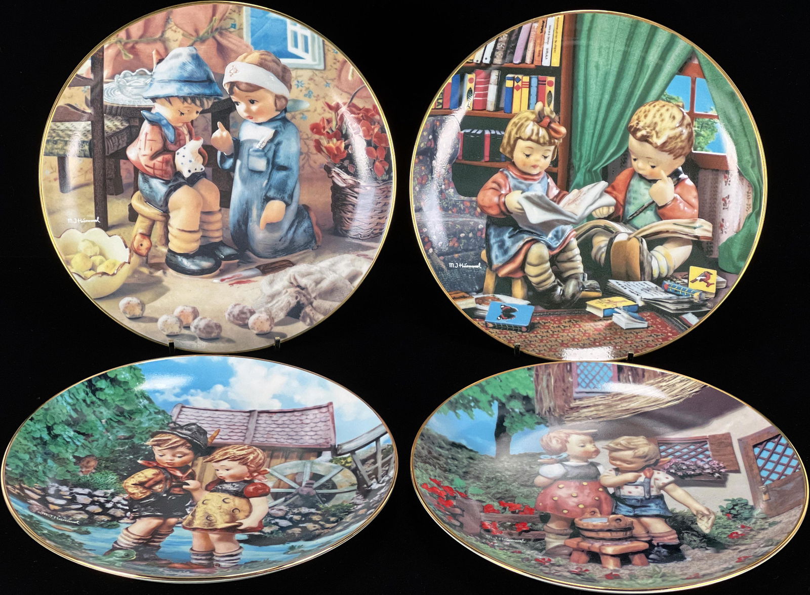 4 DANBURY MINT HUMMEL LITTLE COMPANION PLATES: 4 DANBURY MINT HUMMEL LITTLE COMPANION PLATES Four plates include "Squeaky Clean", "Hello Down There", "Tender Loving Care", and "Budding Scholars"