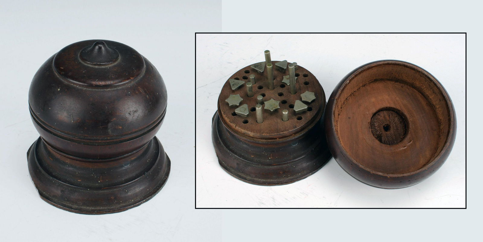 ANTIWUE TURNED WOOD TREEN METAL STAMP & BIT HOLDER (1 of 5)