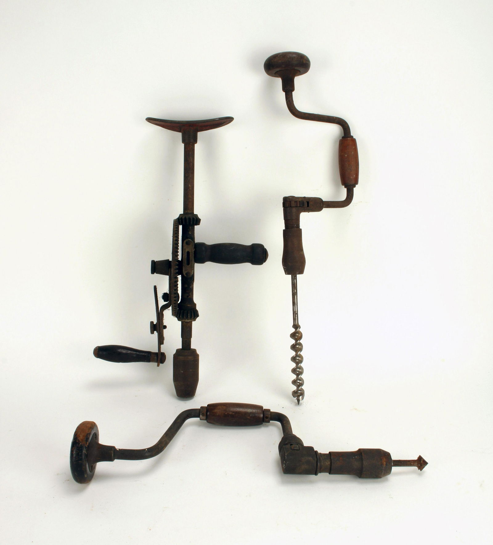 THREE VINTAGE HAND & KNEE BRACE DRILLS MILLERS FALLS CO (1 of 5)
