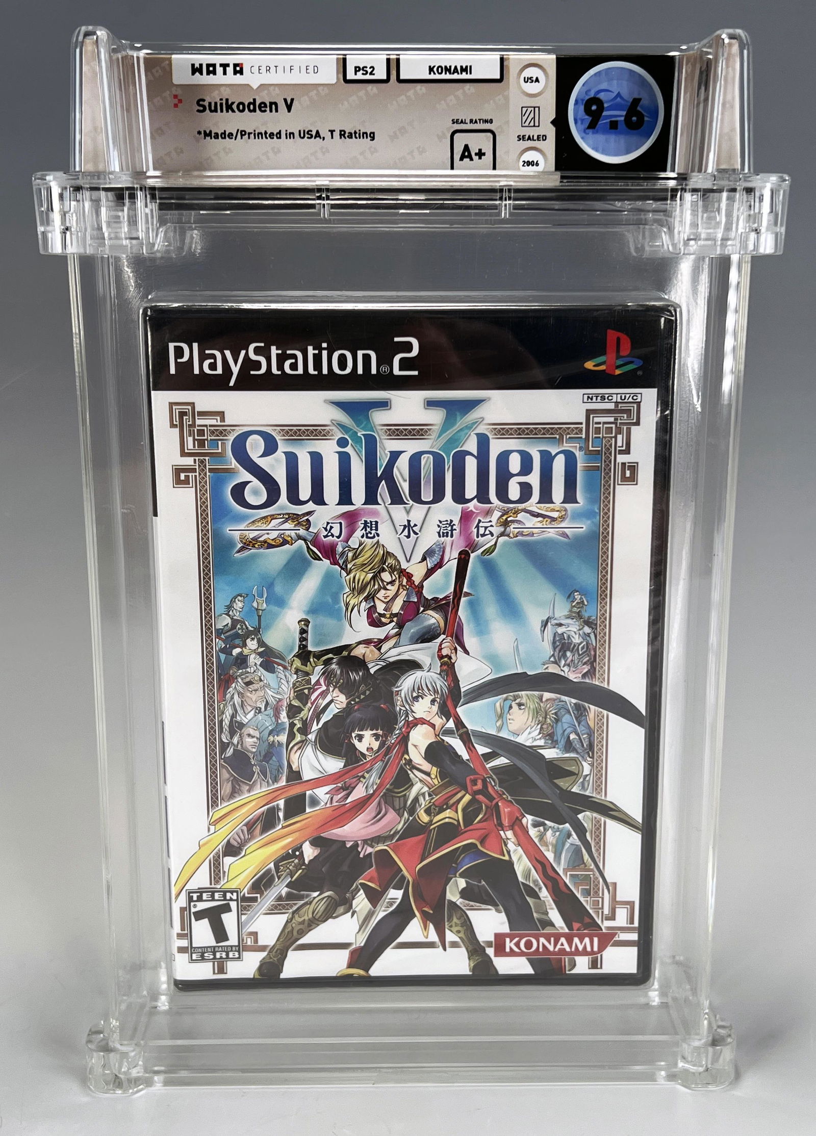 SUIKODEN V WATA 9.6 A+ PS2 VIDEO GAME: SUIKODEN V WATA 9.6 A+ PS2 VIDEO GAME Published by Konami in 2006. Sealed and graded by WATA 9.6 A+. 11" x 7 1/4" x 2"