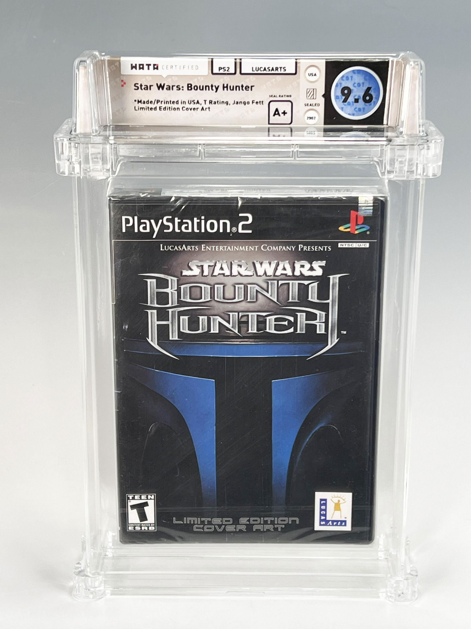 STAR WARS BOUNTY HUNTER WATA 9.6 A+ PS2 VIDEO GAME: STAR WARS BOUNTY HUNTER WATA 9.6 A+ PS2 VIDEO GAME Released in 2002 for the Playstation 2, limited edition Jengo Fett cover art. 11" x 7 1/4" x 2
