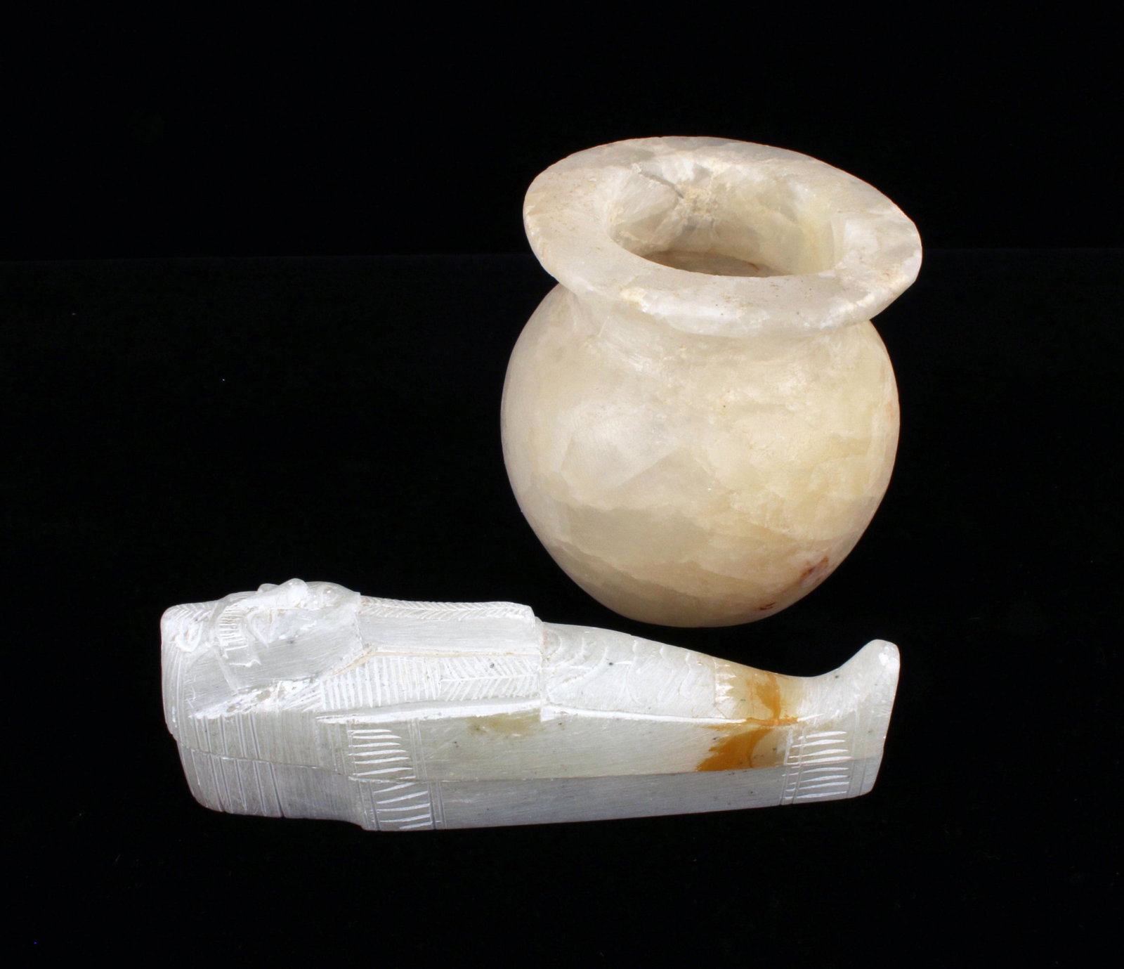EGYPTIAN ALABASTER VASE & SARCOPHAGUS BOX (1 of 3)
