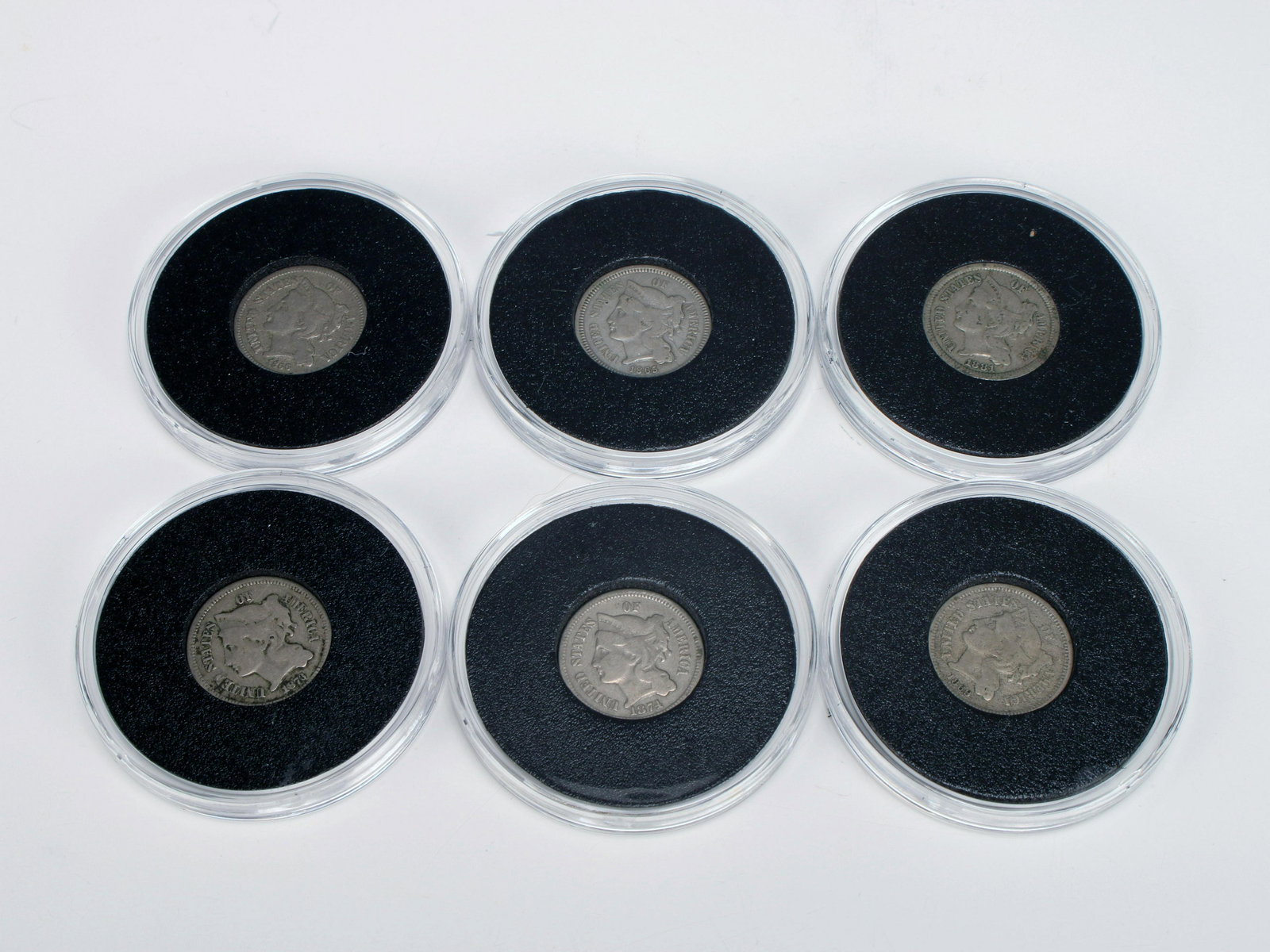 6 19TH CENTURY 3 CENT NICKELS 1865-1881 COINS (1 of 4)