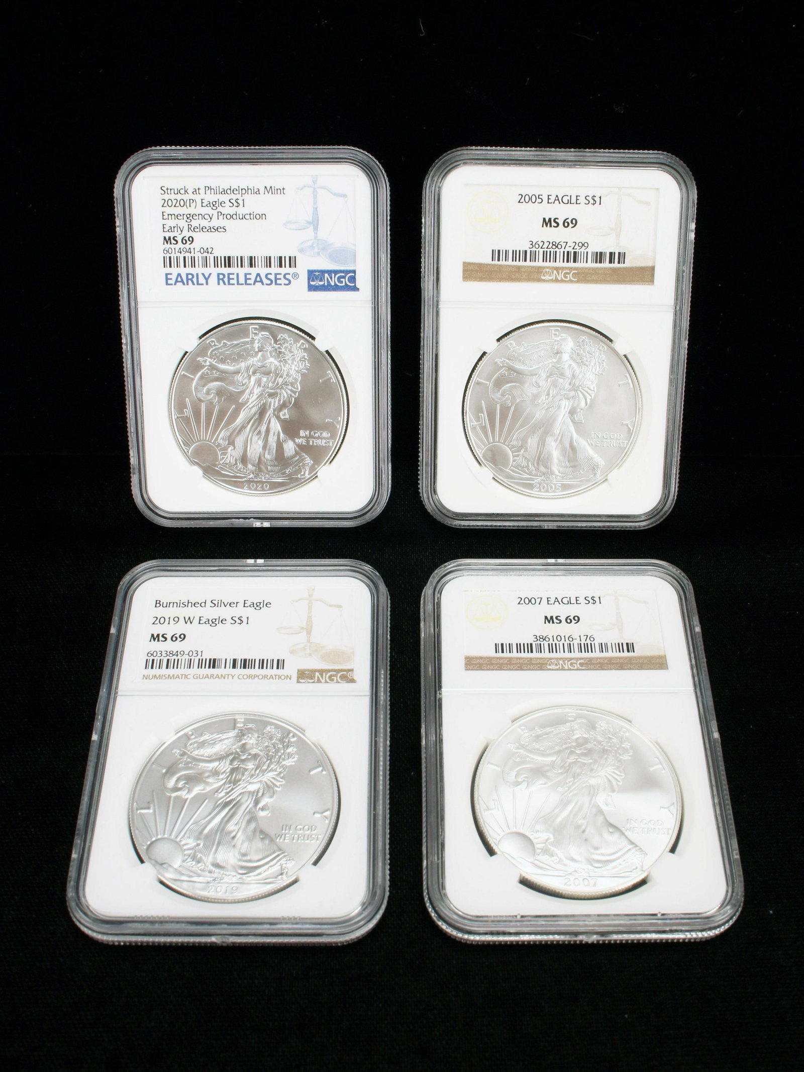 4 NGC MS69 SILVER EAGLE DOLLARS EARLY RELEASE COINS (1 of 5)