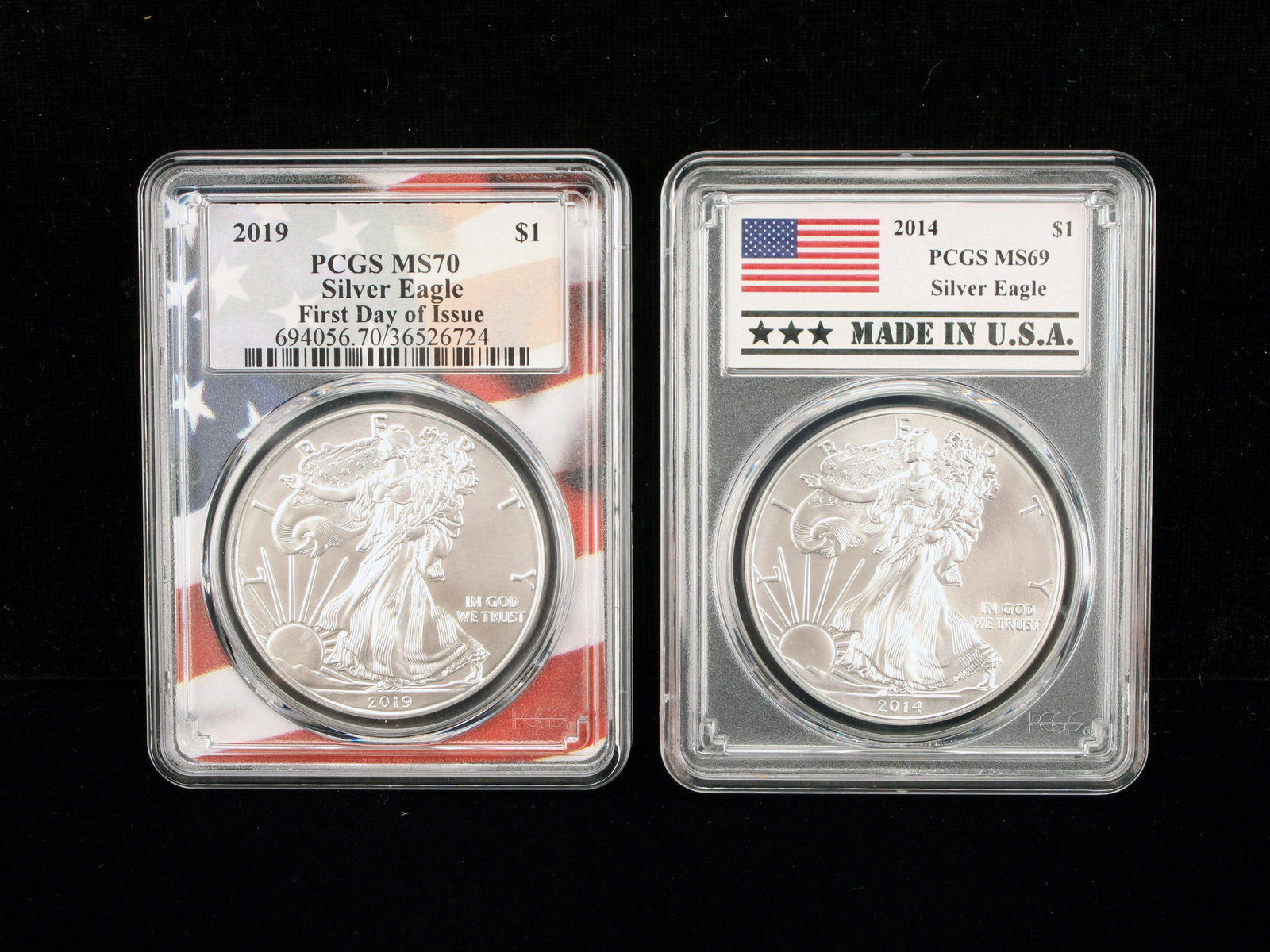 2 PCGS SILVER EAGLE $1 MS70 FIRST DAY AND MS69 COINS (1 of 4)