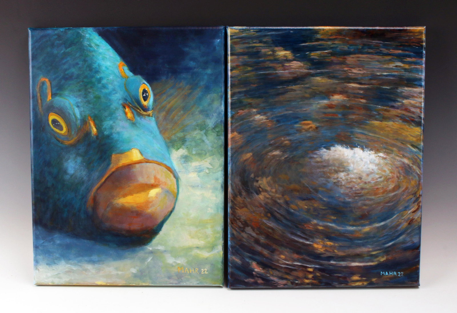 2 SIGNED MAHR ACRYLIC PAINTINGS OF TROPICAL FISH & WHIRLPOOL (1 of 4)