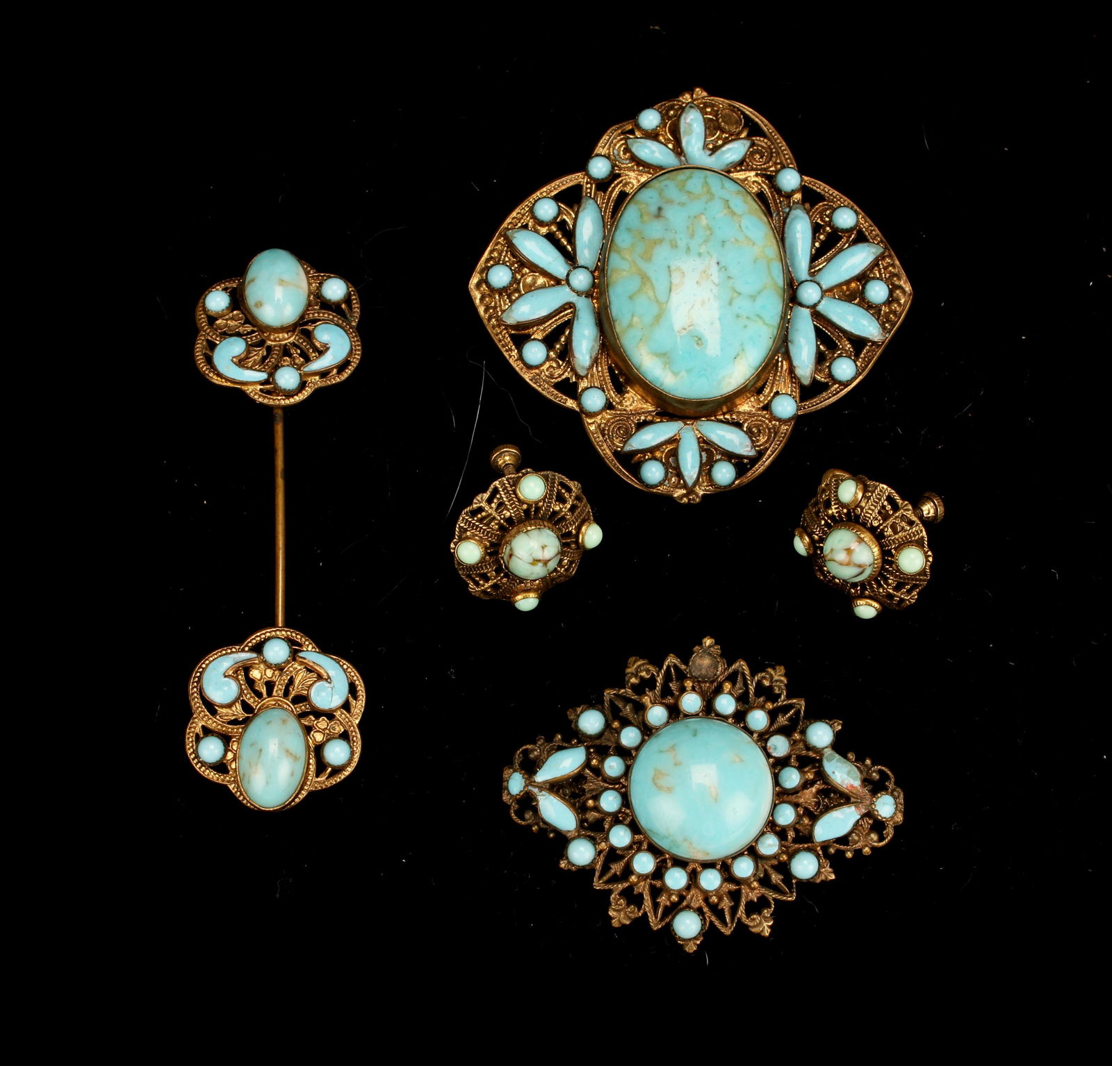 ANTIQUE CZECHOSLOVAKIAN TURQUOISE JEWELRY SET (1 of 7)
