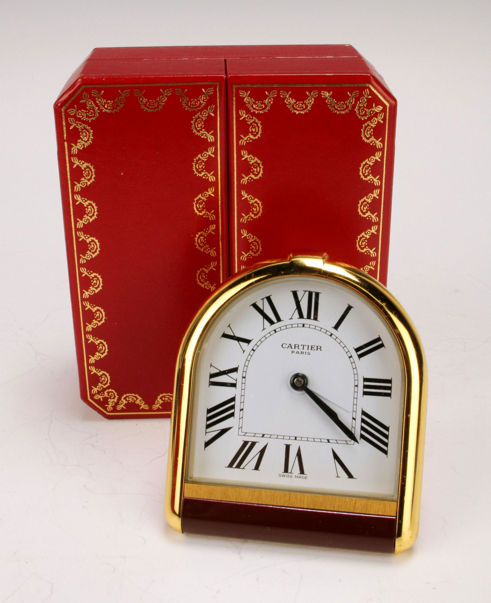 CARTIER ARCH TOP TRAVEL ALARM DESK CLOCK IN BOX (1 of 4)