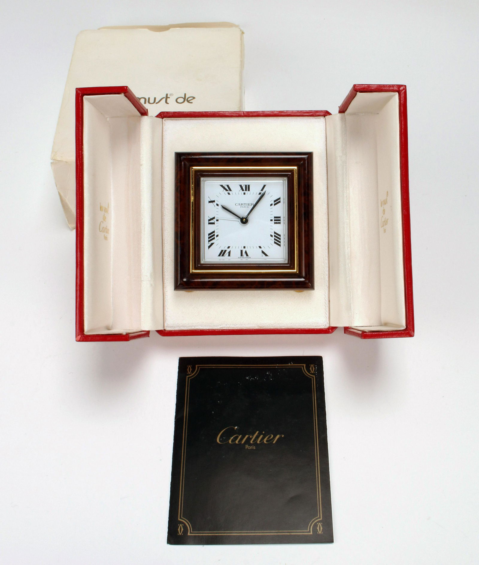 CARTIER ENAMEL TRAVEL ALARM CLOCK IN BOX (1 of 3)