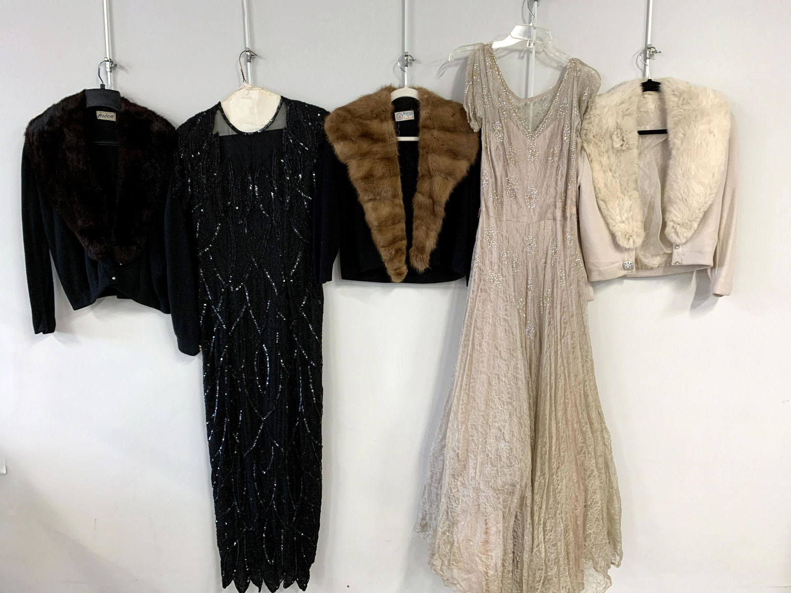 VINTAGE CLOTHING LOT TWO GOWNS, THREE SWEATERS (1 of 5)