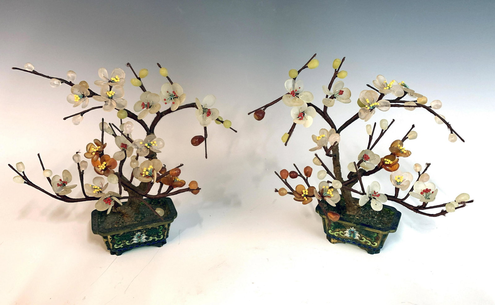 PAIR JADE & STONE FLOWER TREES (1 of 5)