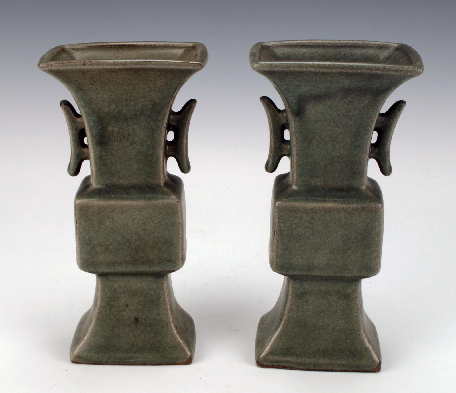 PAIR CELADON STYLIZED BEAKER VASE (1 of 6)