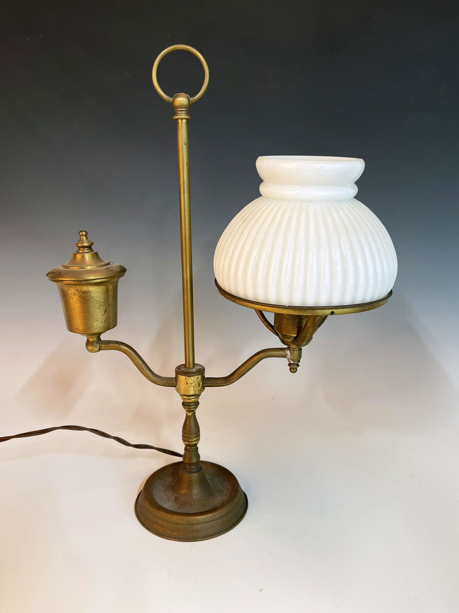 VINTAGE CONVERTED OIL LAMP WITH MILK GLASS SHADE (1 of 3)