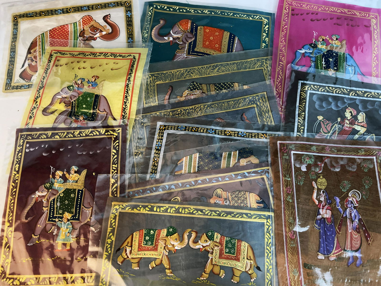 INDIAN MINIATURE PAINTINGS ON FABRIC (1 of 5)