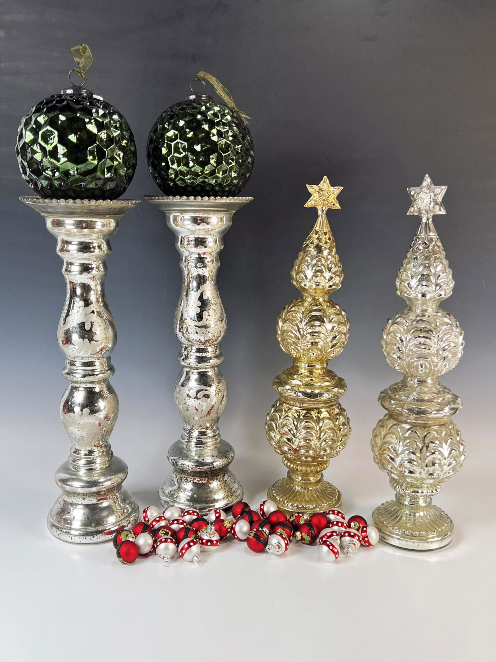 4 MERCURY GLASS STYLE DECORATIONS (1 of 6)