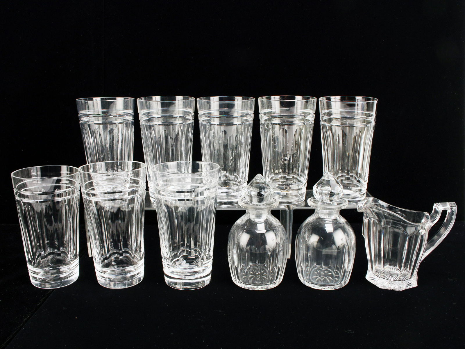LOT OF GLASS TUMBLERS DECANTERS PITCHER (1 of 4)