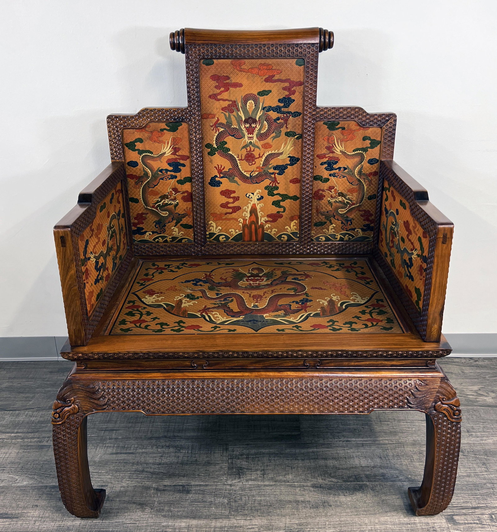 CHINESE HUANGHUALI & LACQUER THRONE CHAIR (1 of 10)