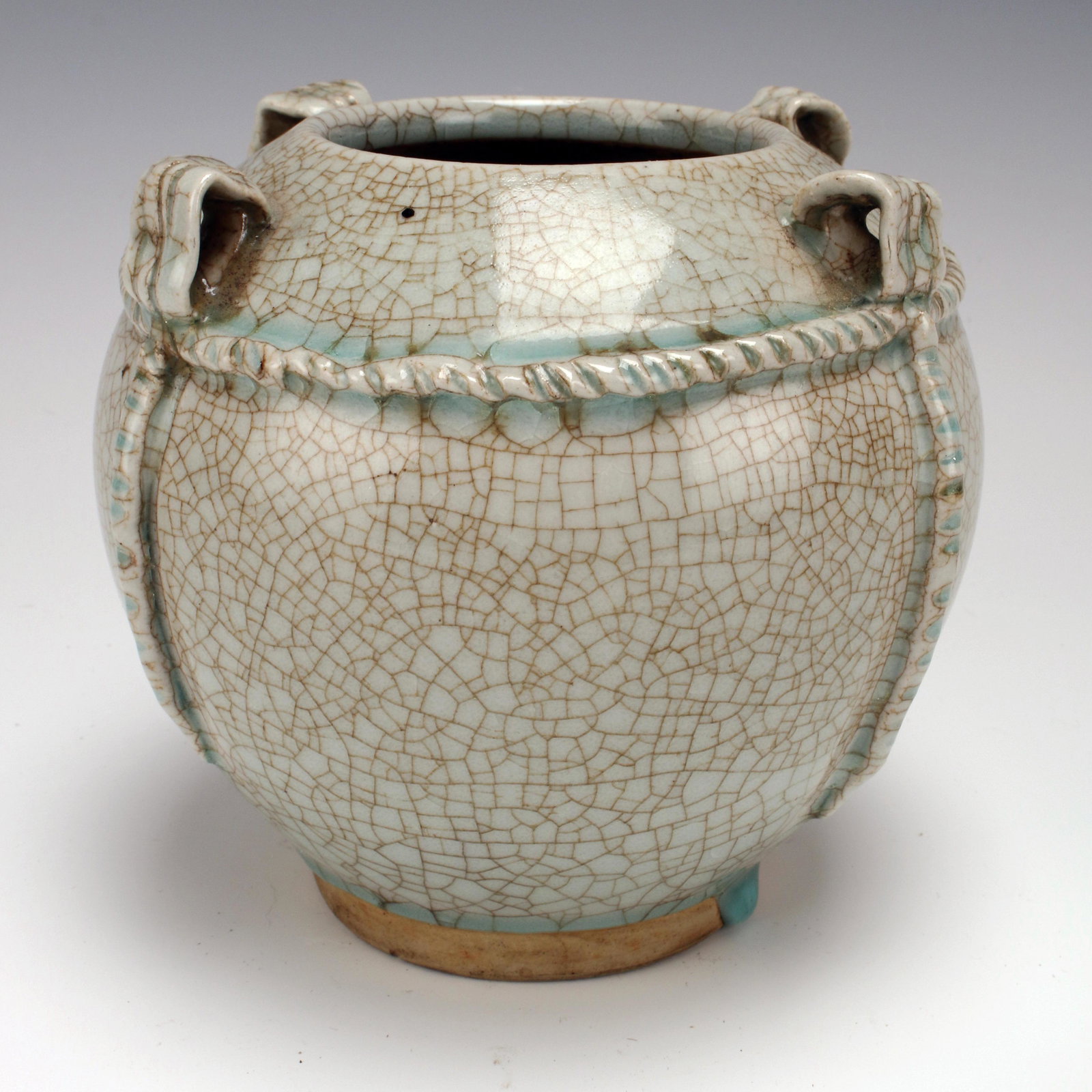 LIGHT CELADON CRACKLE VASE WITH APPLIED HANDLES (1 of 4)