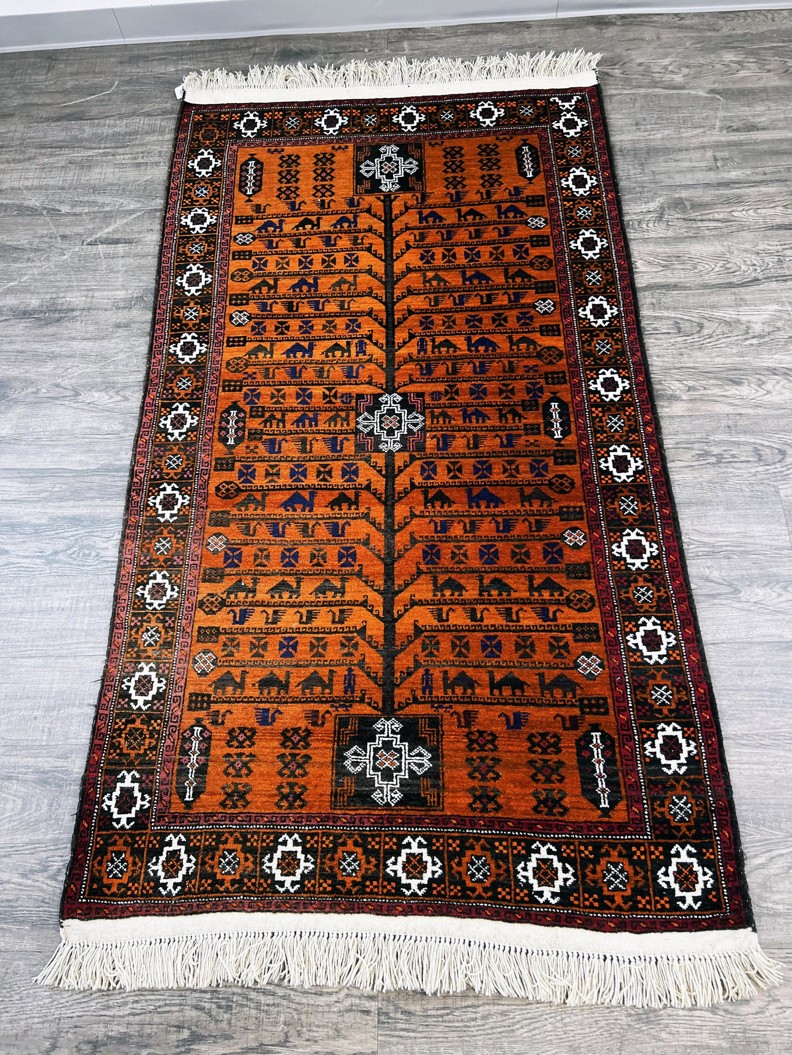 VINTAGE WOOL AFGHAN TRIBAL RUG FEATURING A TREE OF LIFE (1 of 5)