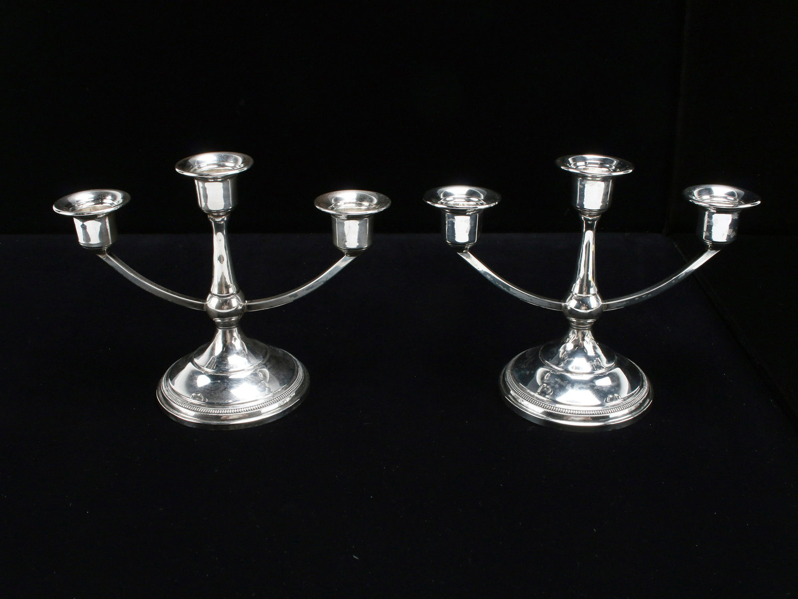 PAIR STERLING THREE ARM CANDLE HOLDER (1 of 6)