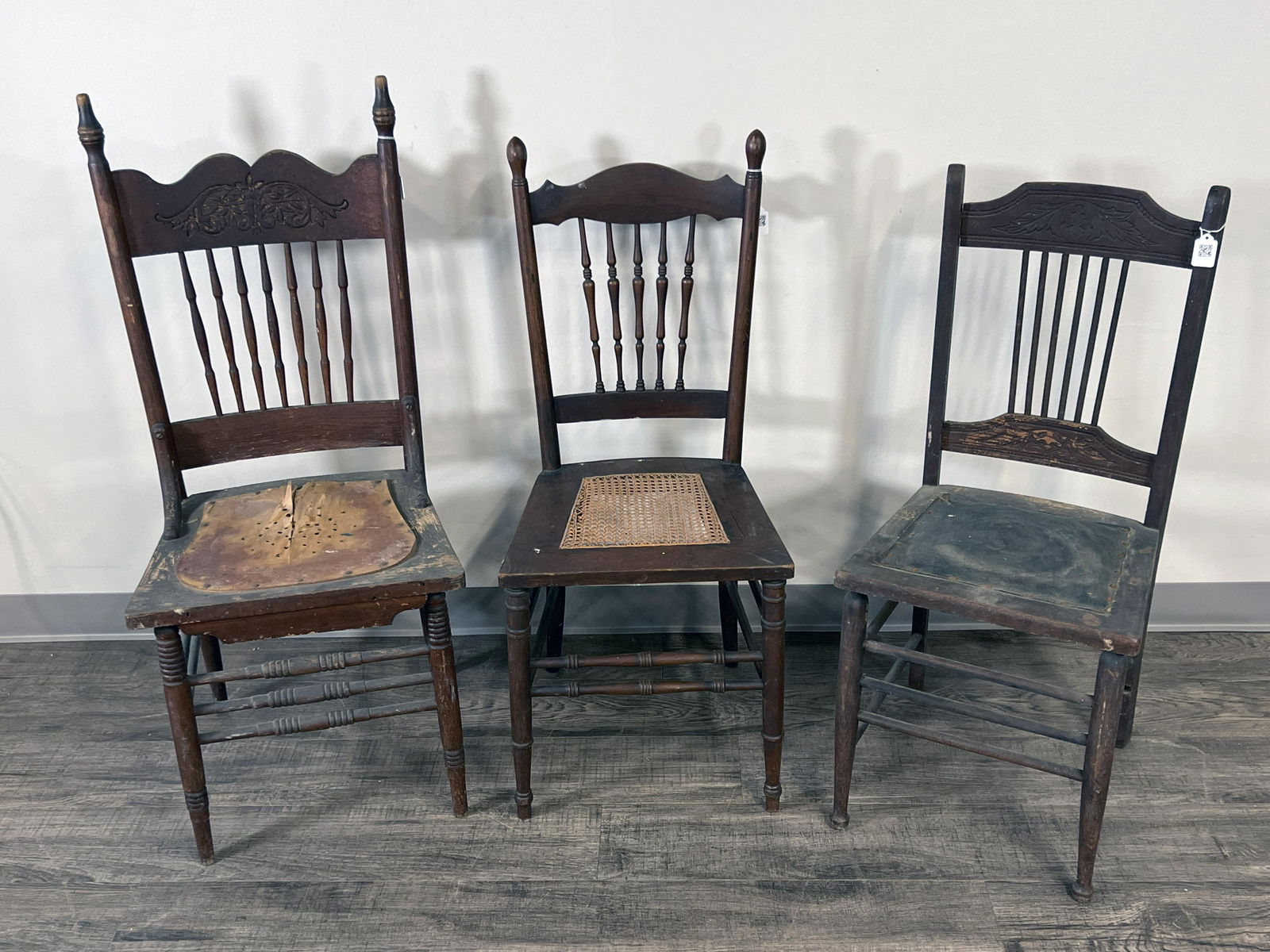THREE VINTAGE WOODEN SIDE CHAIRS (1 of 4)