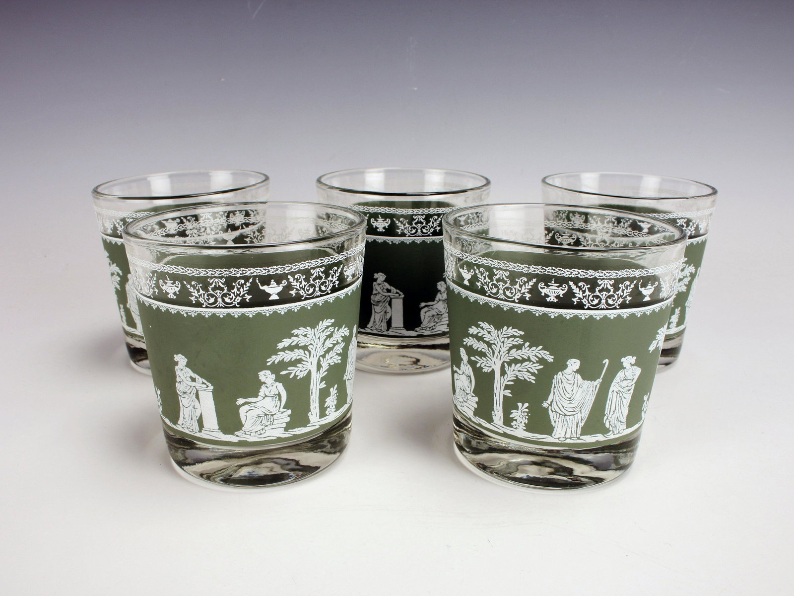 5 WEGWOOD JEANETTE GREEN JASPER GLASSES: 5 WEGWOOD JEANETTE GREEN JASPER GLASSES