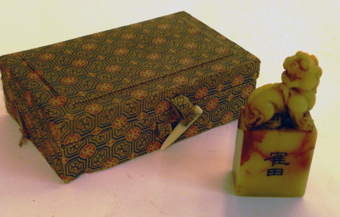 Soapstone Tian Huang Seal: 3" in height and with a presentation box .