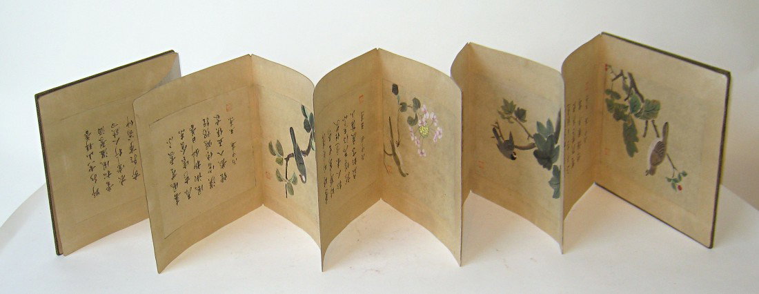 Scroll Book: Ten calligraphy and bird illustrations in watercolor. 9 1/2 X 7 1/2 each