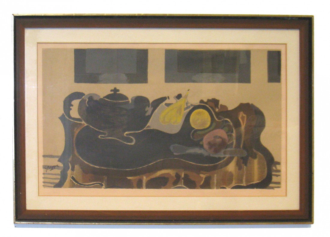 Lithograph Print (After) Georges Braque: A framed print signed, lower left, Georges Braque (French, 1882-1963) and numbered 2/200, lower left with a sight of 17" X 29 1/2".