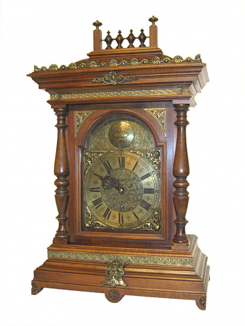 30 Day Running Austrian Clock: A 19th century "bracket" or "Table" timepiece whose broke arch engraved dial is signed " Jon. Joh. Shalfer ["Schalser] in Wein" in the signature boss above the chapter ring. This with a an anchor reco