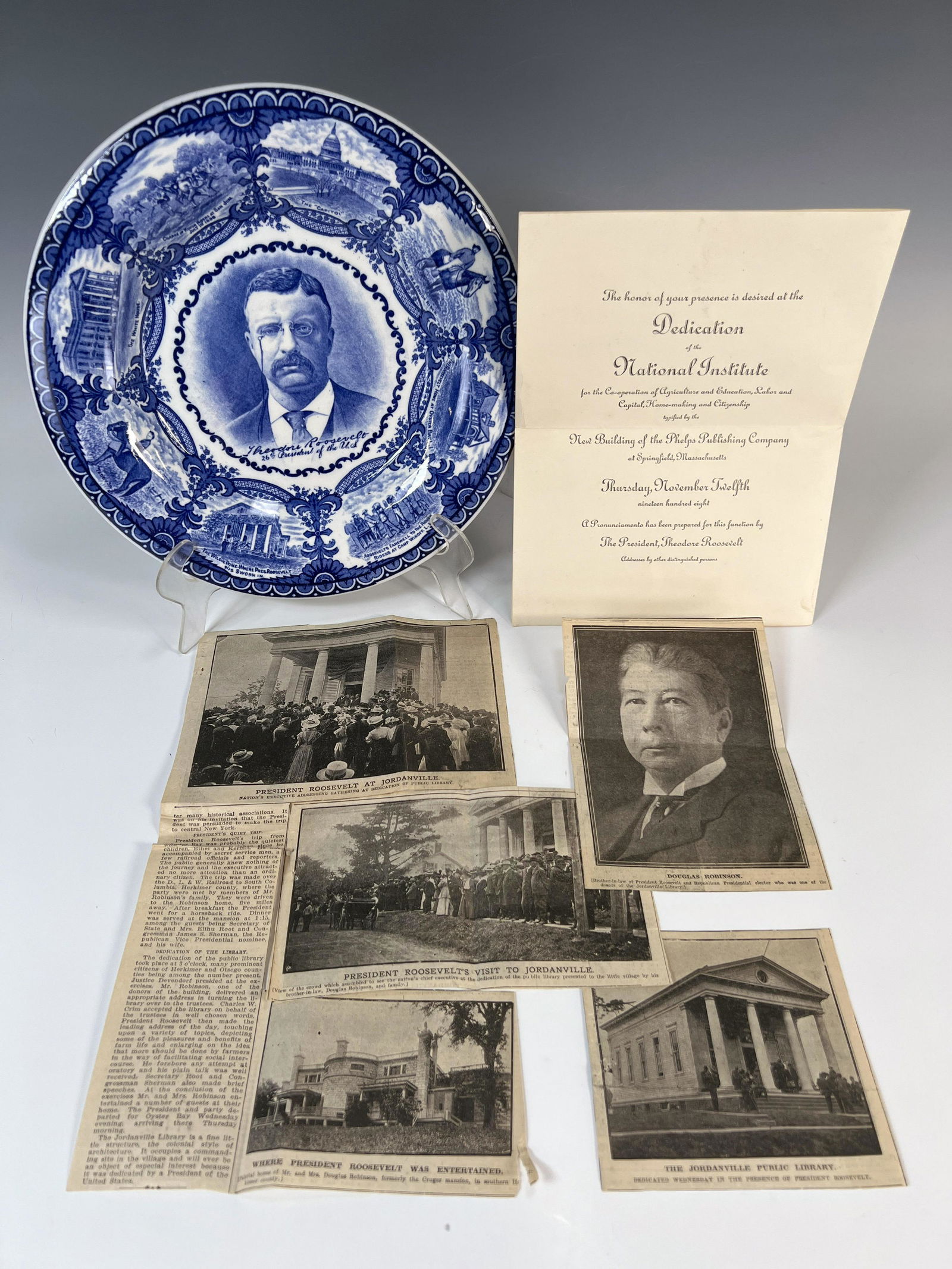 COMMEMORATIVE TEDDY ROOSEVELT PLATE W EPHEMERA (1 of 4)