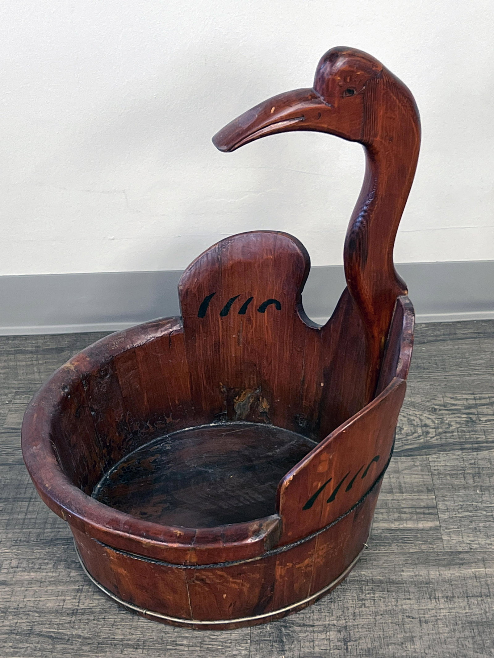 CARVED CHINESE WOODEN DUCK BASKET (1 of 5)