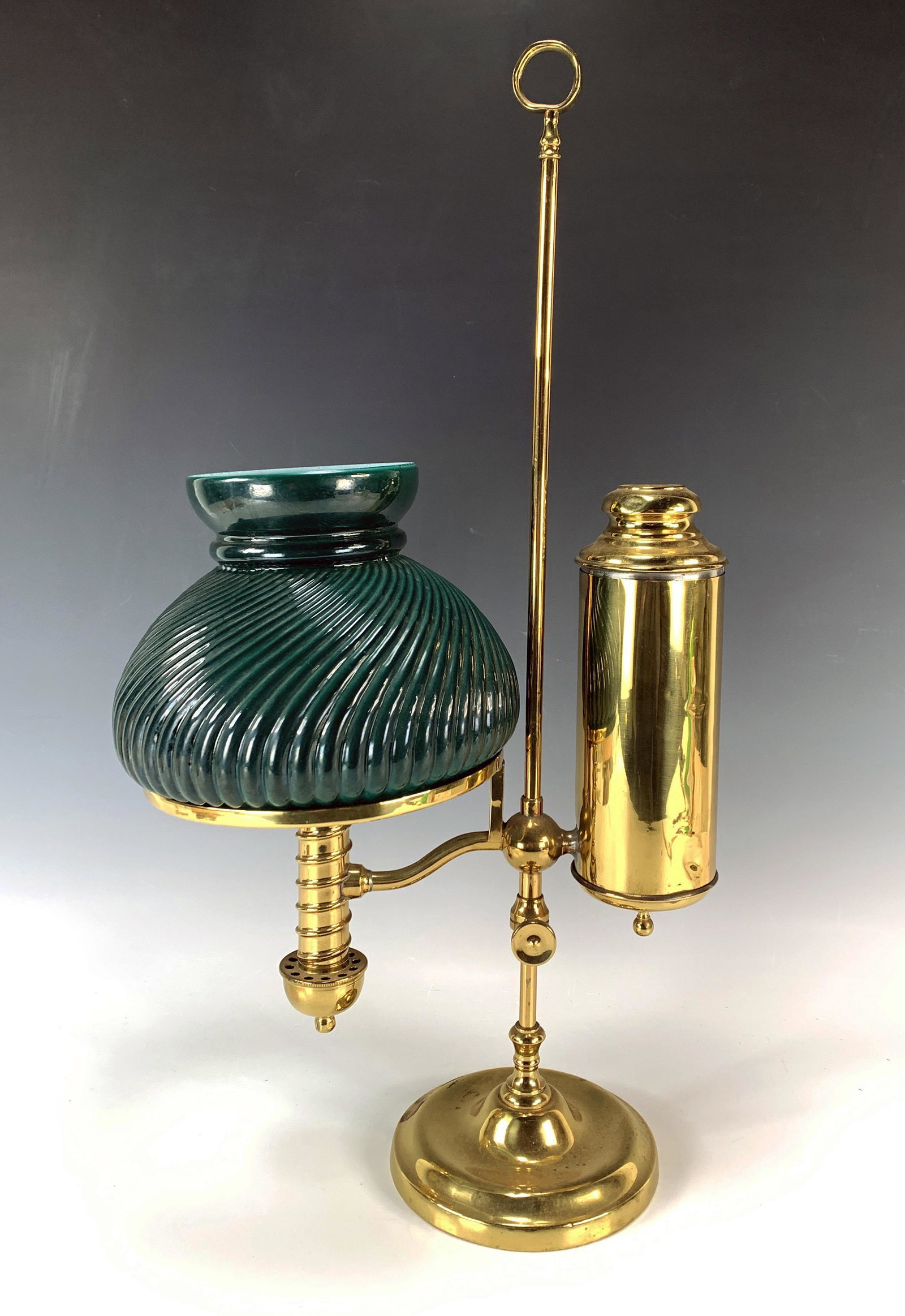 ANTIQUE EMERALD SHADE OIL LAMP (1 of 5)