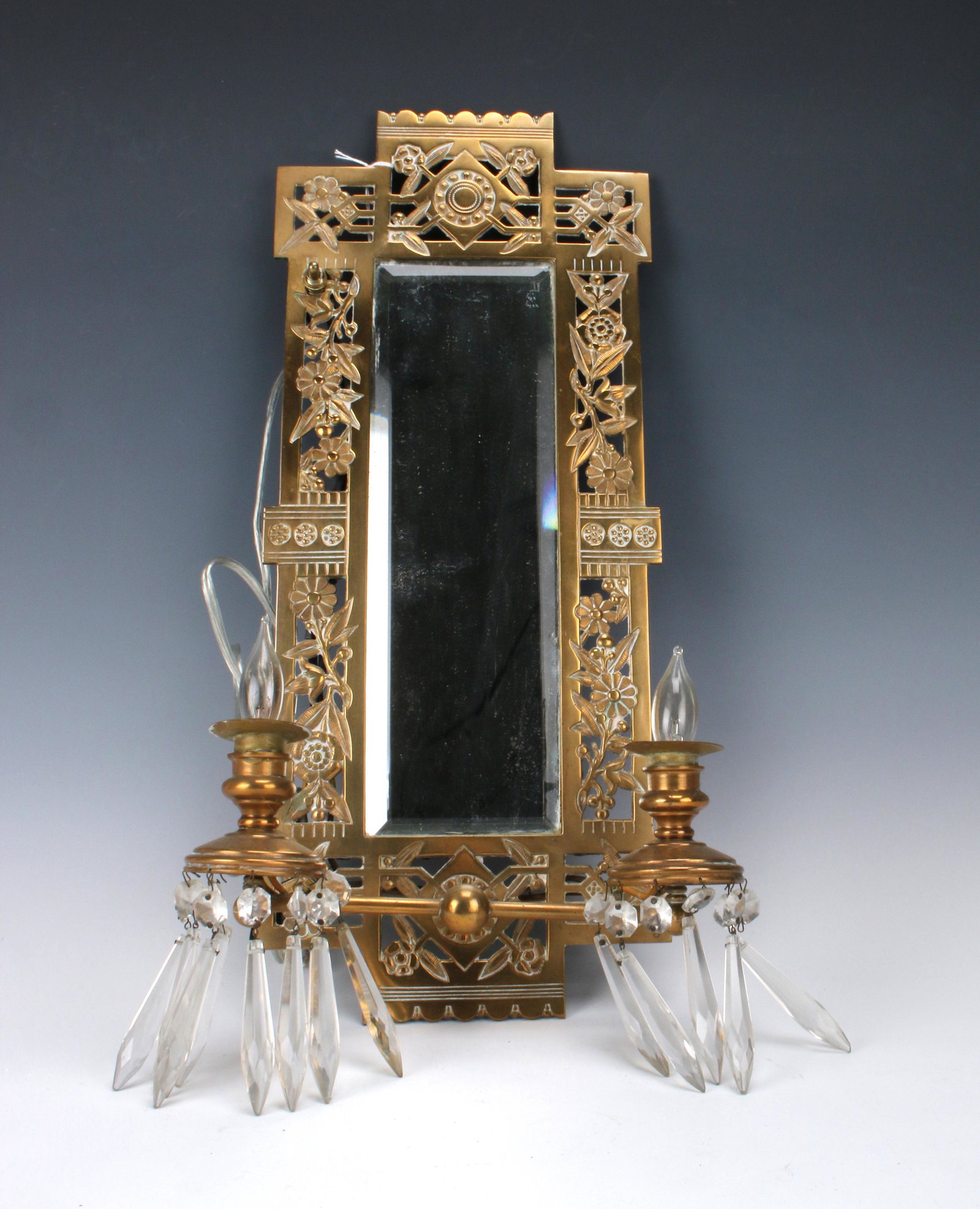 ART DECO BRASS MIRROR SCONCE WITH PRISMS (1 of 4)