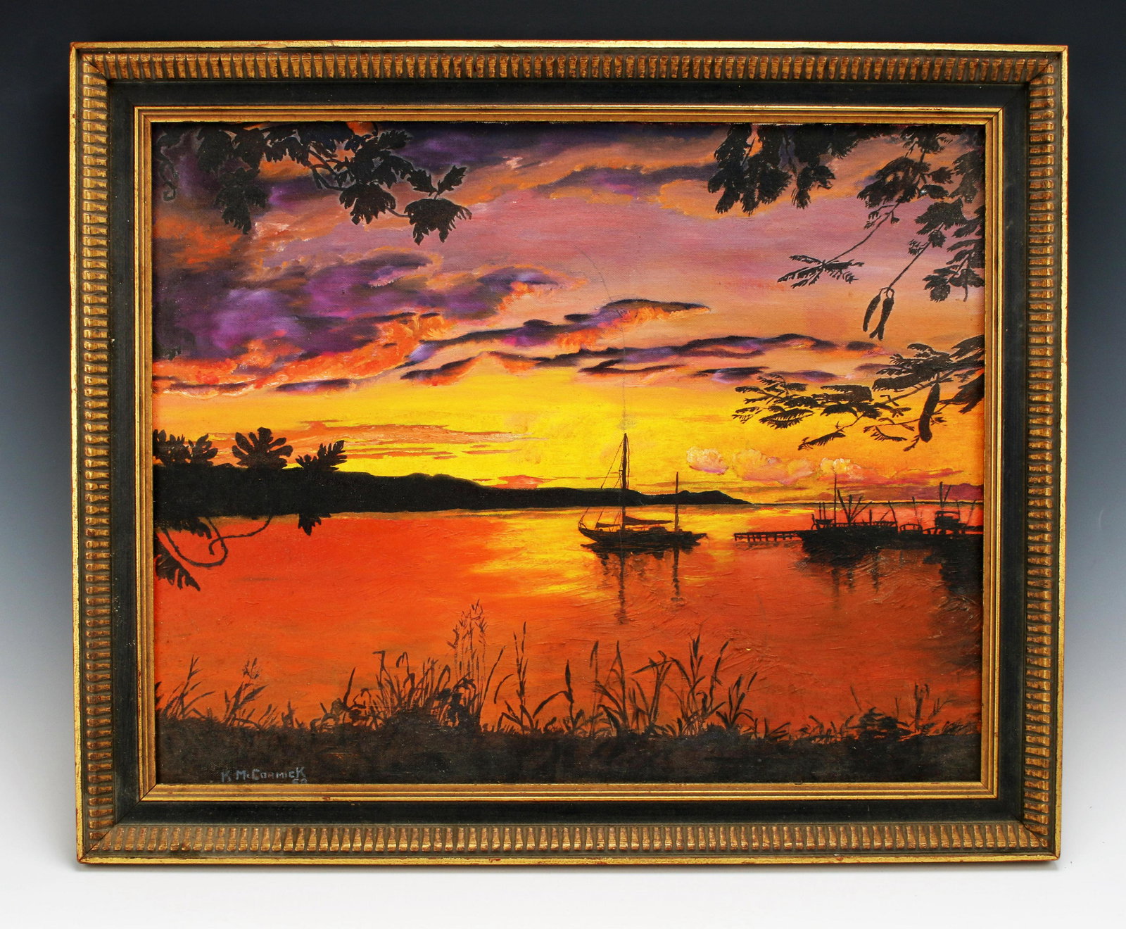 ORIGINAL SIGNED PAINTING OF BOAT ON THE LAKE AT SUNSET (1 of 6)