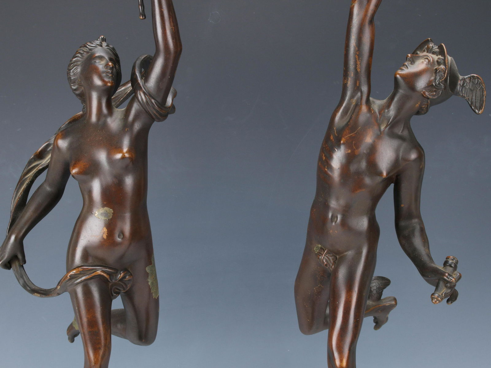 TWO BRONZE STATUES MERCURY AND ATHENA (1 of 9)