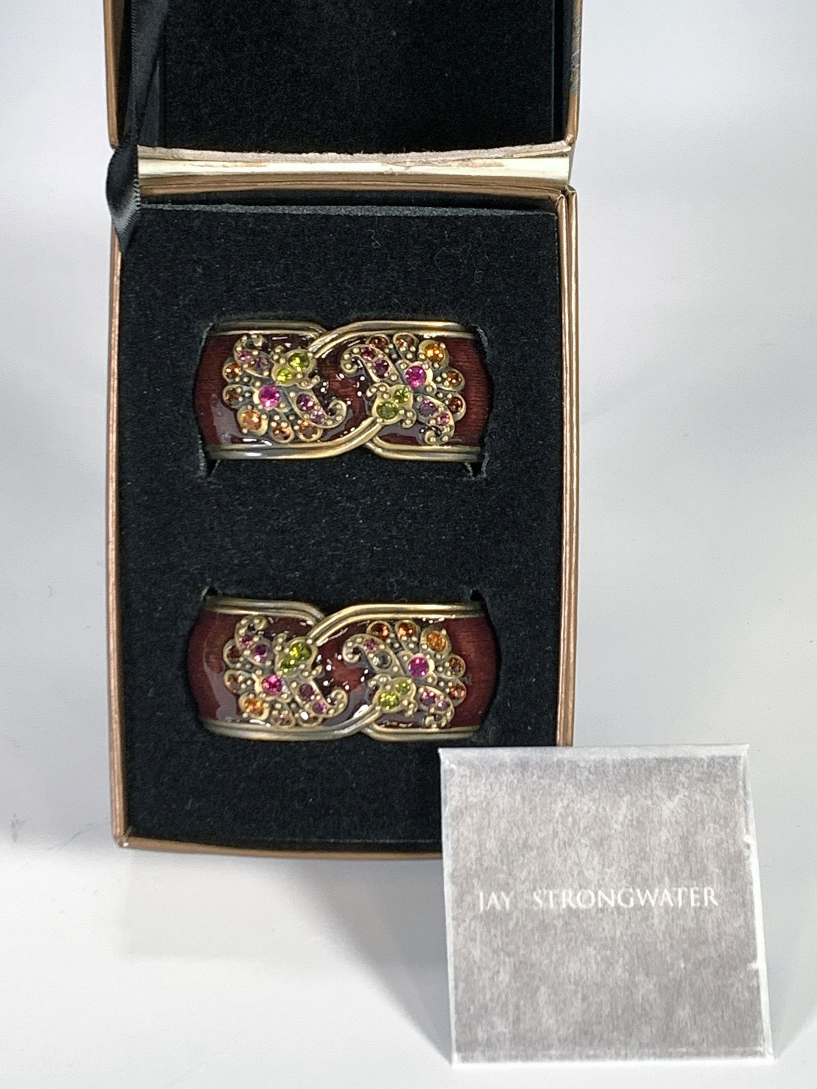PAIR JAY STRONGWATER ENAMELED JEWELED NAPKIN RINGS IN NIB MY (1 of 4)